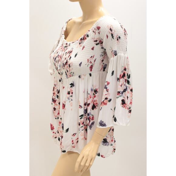 Torrid Modal Lace-Up Smocked Off Shoulder Top White Floral LS Women's 2X - Picture 2 of 9